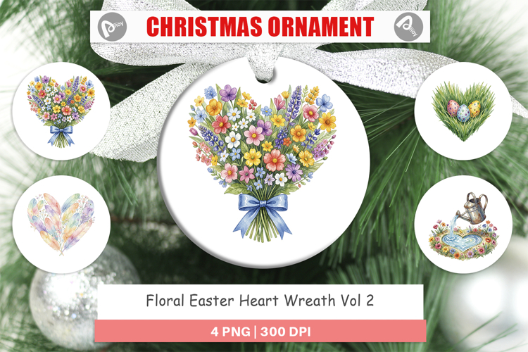 Floral Easter Heart Wreath Ornament