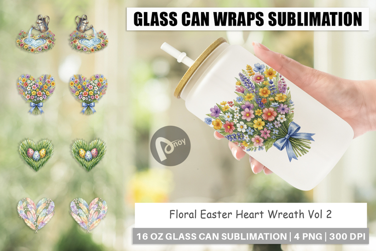 Floral Easter Heart Wreath Glass Can