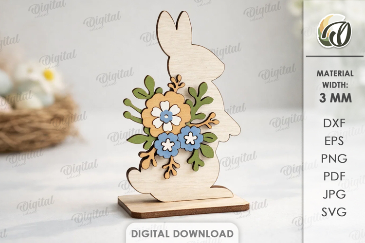3D Floral Easter Stand Decor Laser Cut. Easter Bunny SVG