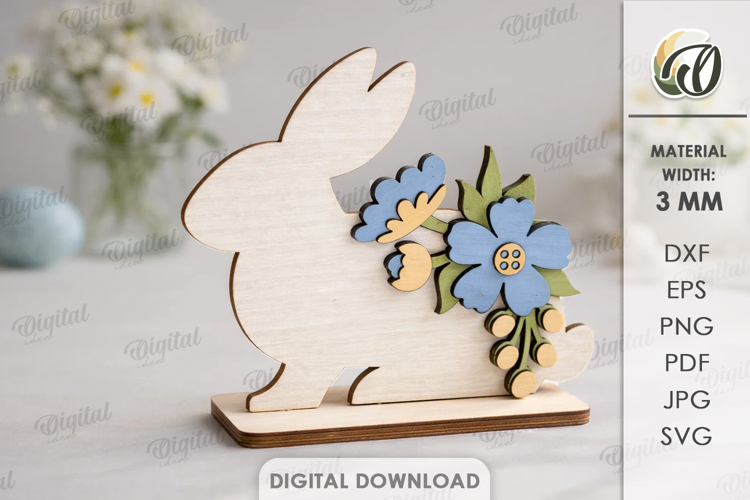 3D Floral Easter Stand Decor Laser Cut. Easter Bunny SVG