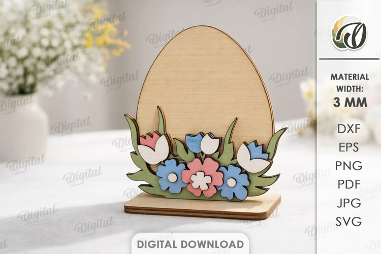 3D Floral Easter Stand Decor Laser Cut. Easter Egg SVG