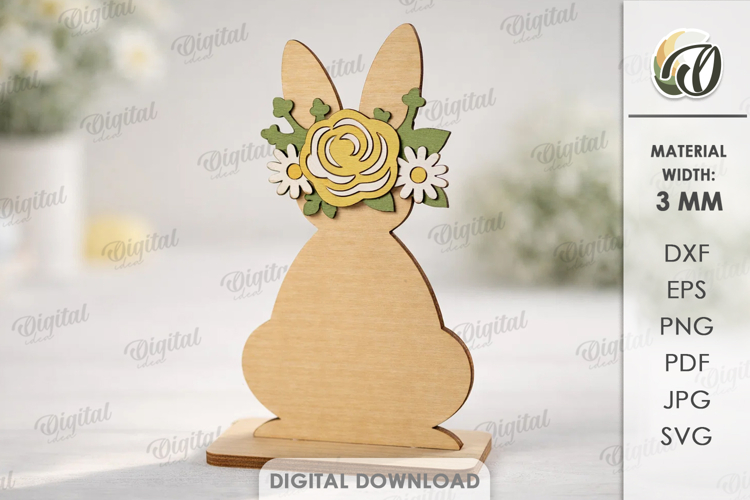 3D Floral Easter Stand Decor Laser Cut. Easter Bunny SVG