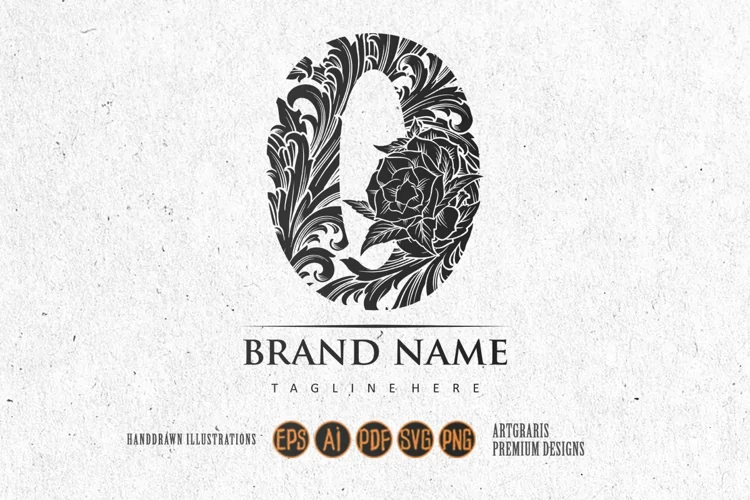 Floral eleganc engraved o monogram vintage letter monochrome