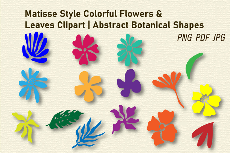 Matisse Style Colorful Flowers & Leaves Clipart | Abstract B