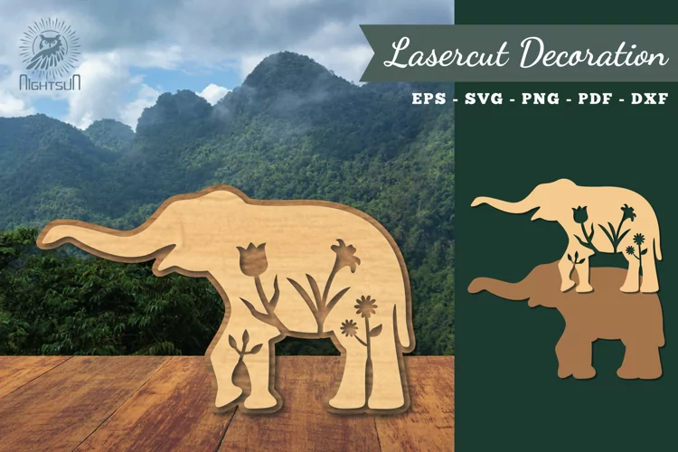 Floral Elephant Laser Cut Decoration