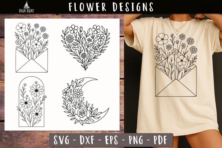Floral Envelope Moon Heart SVG Vintage print