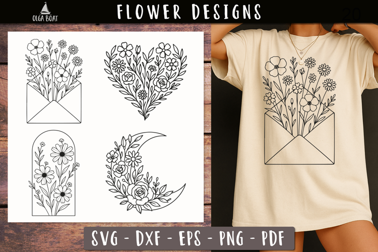 Floral Envelope Moon Heart SVG Vintage print