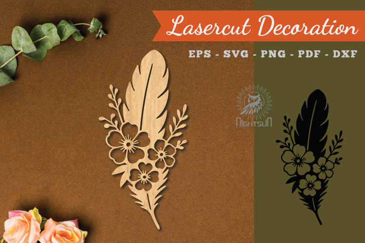 Floral Feather Lasercut Decoration SVG