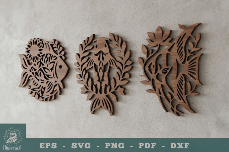 Floral Fish Lasercut Wall Decor