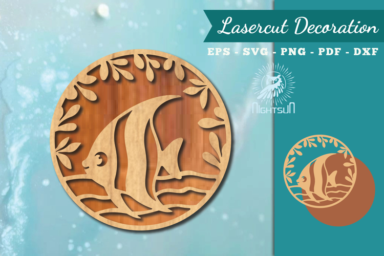 Floral Fish Round Lasercut Wall Decor SVG