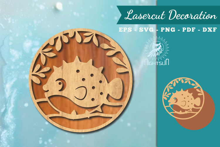 Floral Fish Round Lasercut Wall Decor SVG