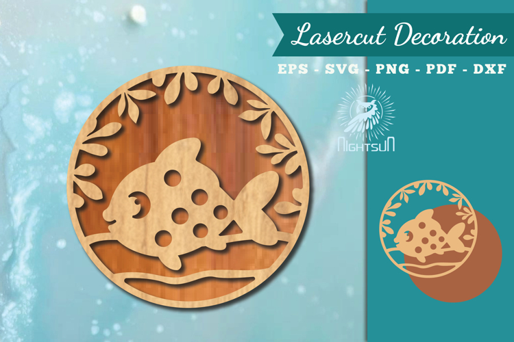Floral Fish Round Lasercut Wall Decor SVG
