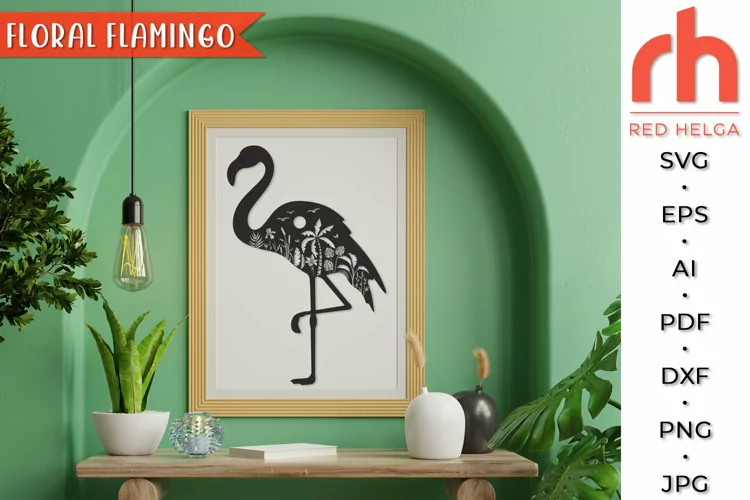 Floral Flamingo SVG, Tropical Animal Cut File, Cute Flamingo