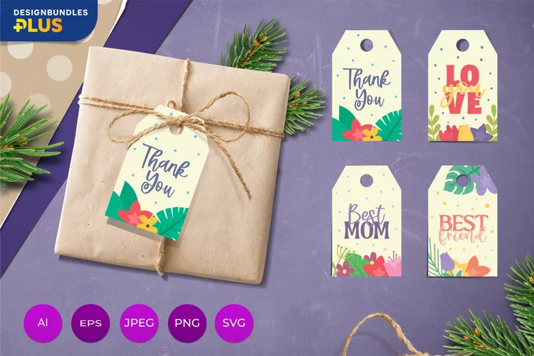 Colorful Illustration of Flower Gift Tag Set