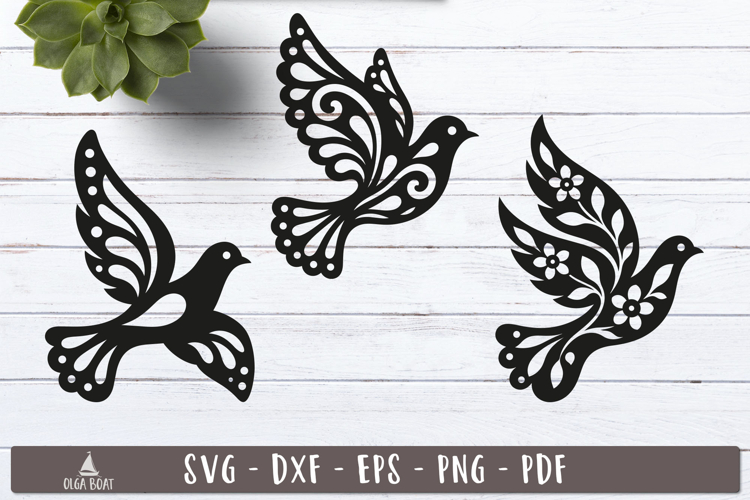 Floral Flying Birds SVG Silhouette