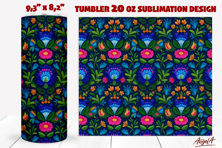 Floral 20 oz tumbler wrap Folk art flowers tumbler design