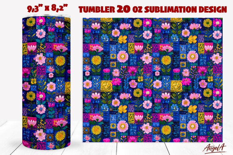 Folk art patches tumbler Colorful Floral ethnic pattern PNG