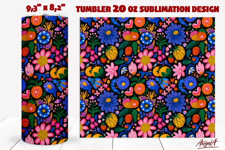 Folk art flowers tumbler Colorful Floral ethnic pattern PNG