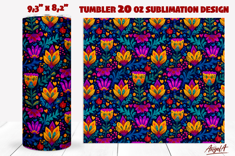 Purple Floral ethnic pattern PNG Folk art flowers tumbler