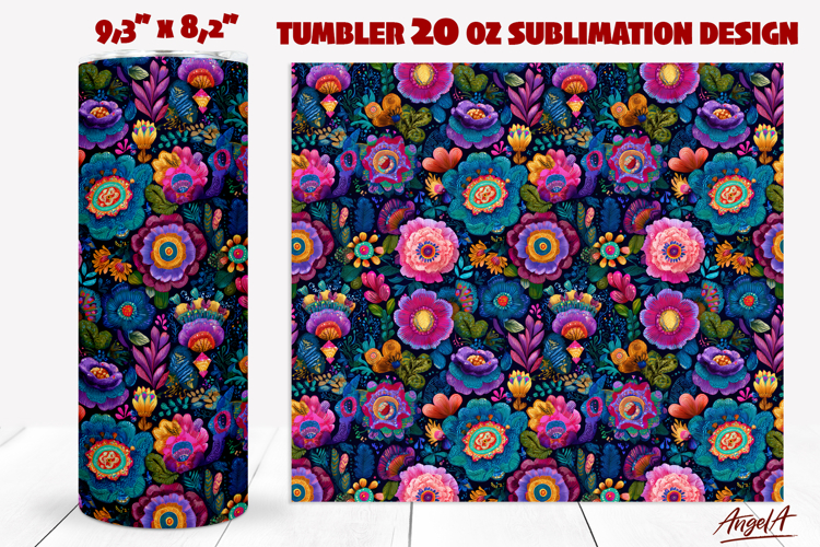 Purple Floral ethnic pattern PNG Folk art flowers tumbler