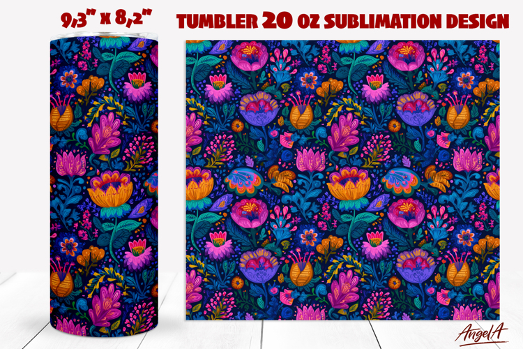 Purple Floral ethnic pattern PNG Folk art flowers tumbler