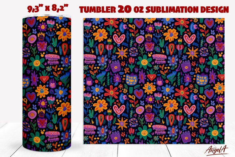 Hand drawn Floral tumbler Ethnic pattern Folk art Whimsical