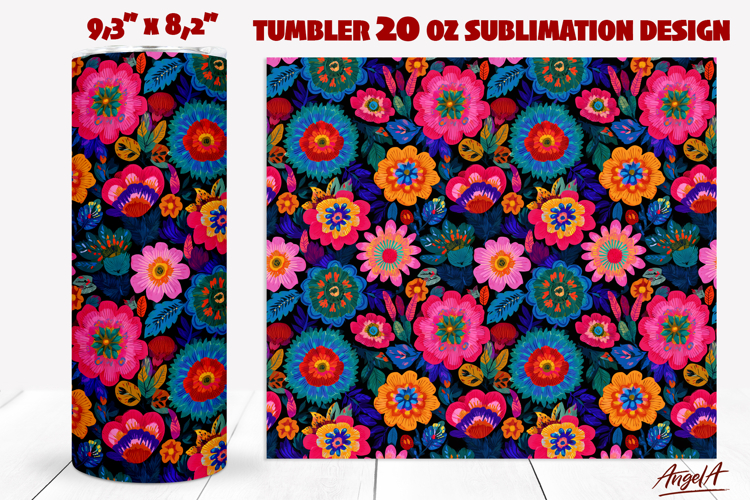 Hand drawn Floral tumbler Ethnic pattern Folk art Whimsical