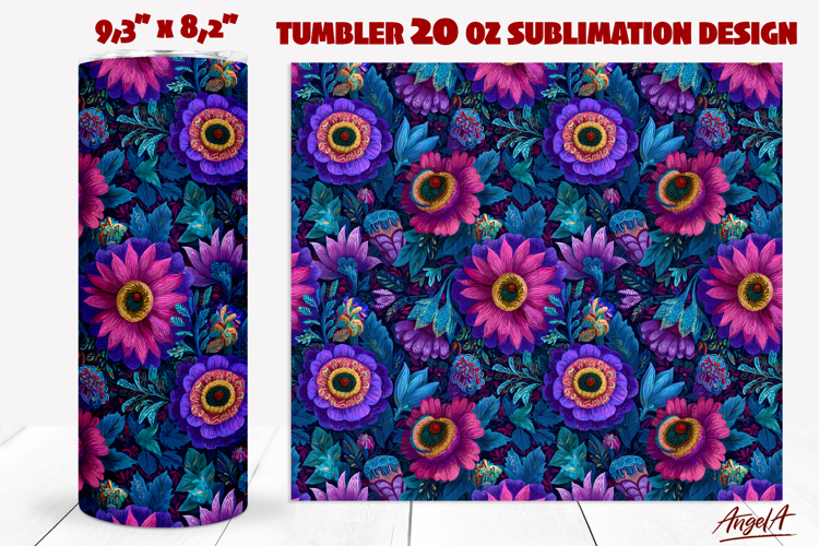 20 Oz Floral tumbler Purple pink Ethnic pattern Folk art