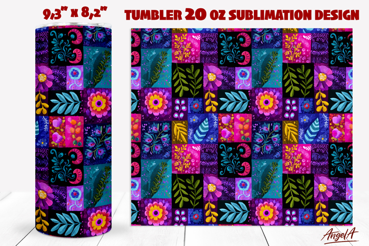 Folk art patches tumbler Patches Floral ethnic pattern PNG