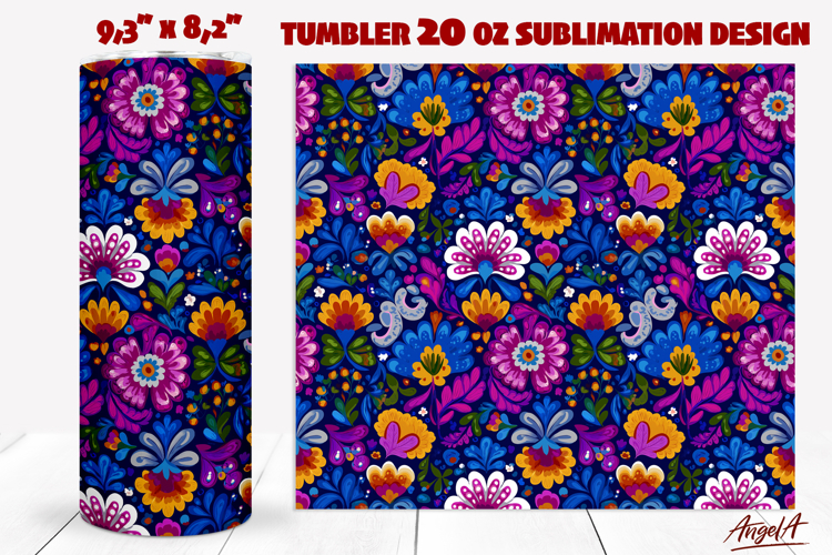Folk art pink flowers tumbler design Floral tumbler wrap PNG