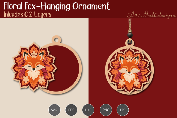 Hanging Floral fox Ornament
