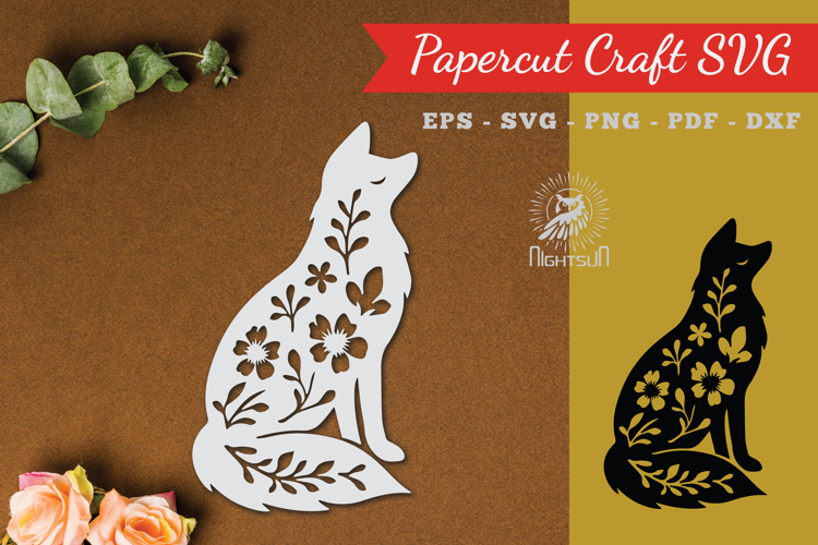 Floral Fox Paper Cut SVG