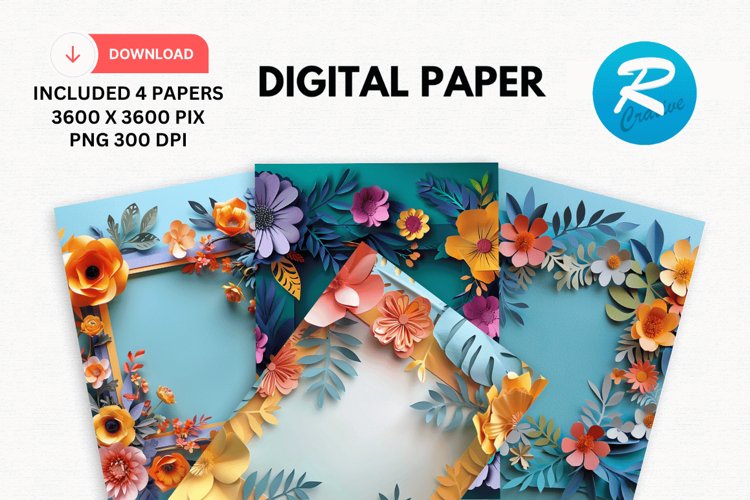 Floral Frame Digital Paper, Floral Background