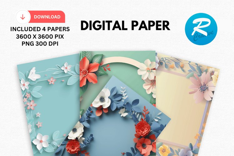 Floral Frame Digital Paper, Floral Background