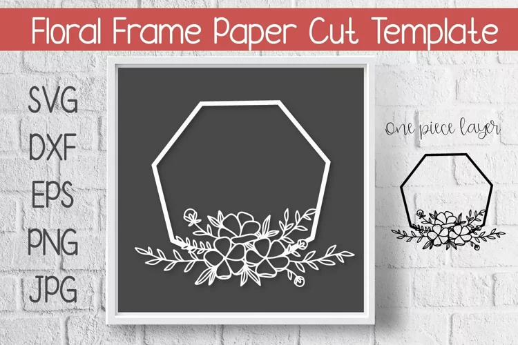 Floral Frame Paper Cut Template Hexagon
