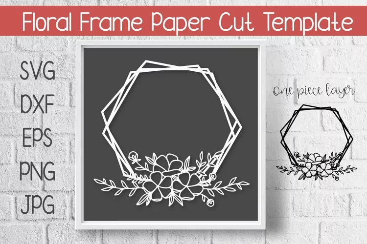 Floral Frame Paper Cut Template Stacked Hexagon