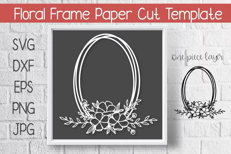 Floral Frame Paper Cut Template Stacked Oval