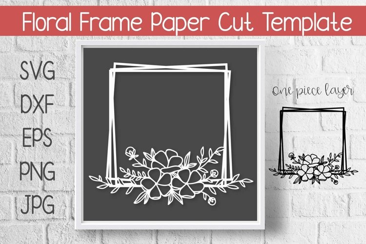 Floral Frame Paper Cut Template Stacked Square