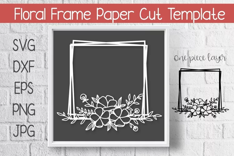 Floral Frame Paper Cut Template Stacked Square