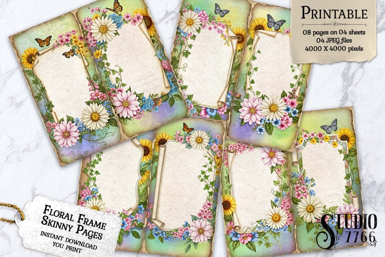 Floral Frame Skinny Junk Journal Pages
