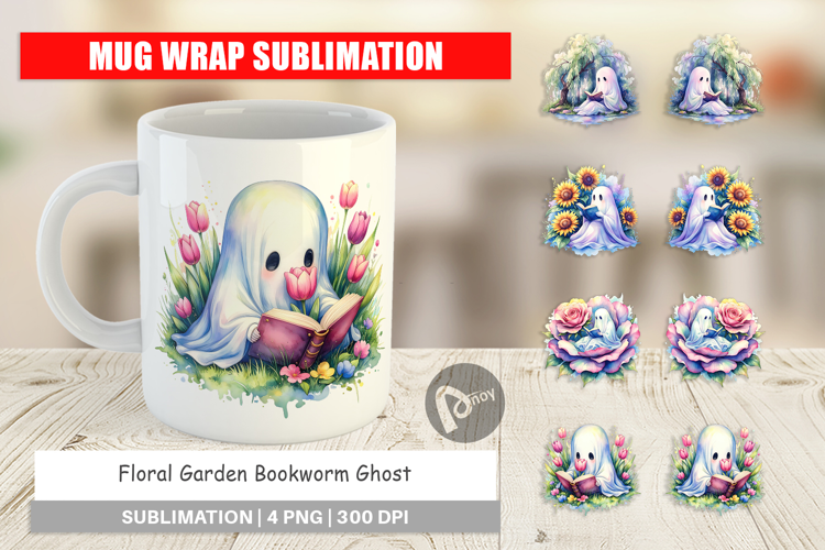 Garden Bookworm Ghost Mug Wrap