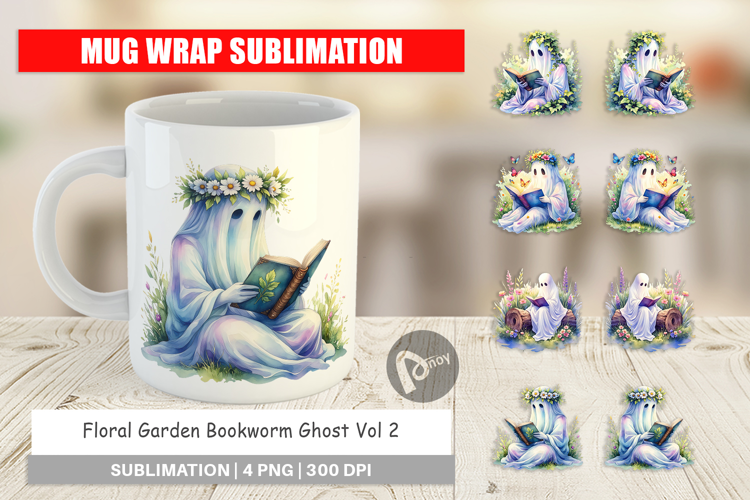 Garden Bookworm Ghost Mug Wrap