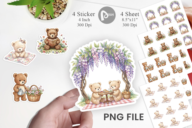 Floral Garden Teddy Bear Sticker