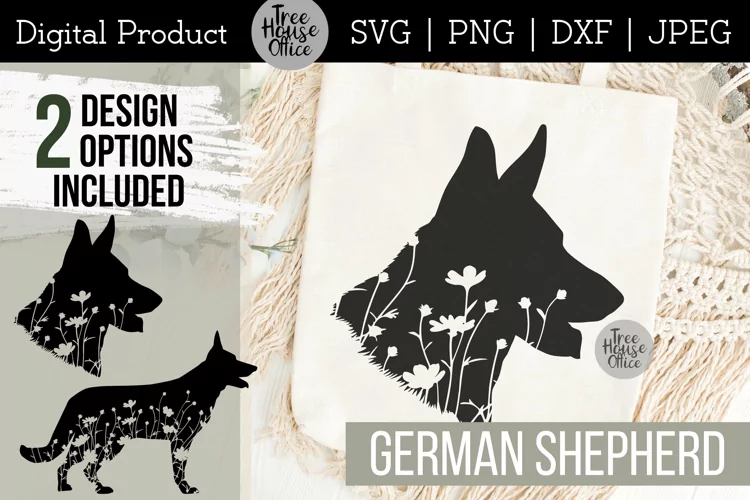 Floral German Shepherd SVG, German Shepherd with Flowers SVG