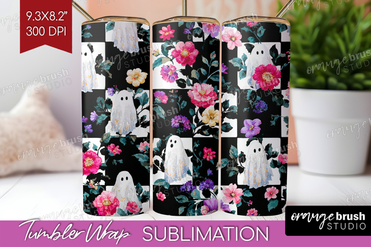 Floral Ghost Halloween Tumbler Wrap Spooky Season Tumbler