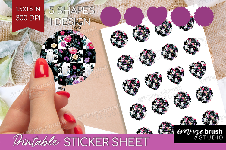 Floral Ghost Halloween Round Sticker Spooky Season Printable