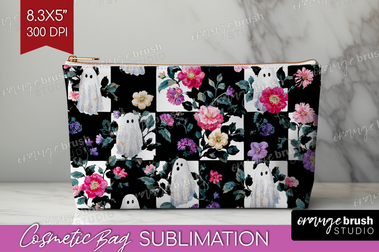 Floral Ghost Halloween Cosmetic Bag Spooky Season Makeup Bag