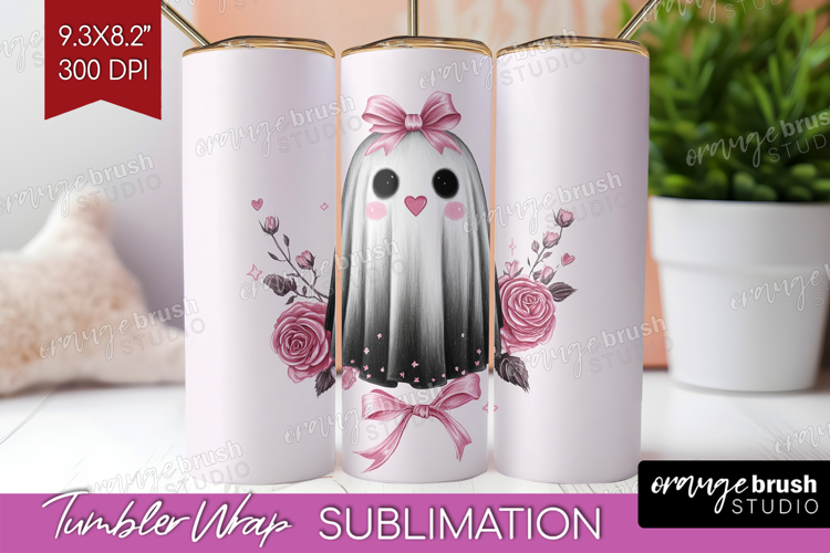 Floral Ghost Cute Tumbler Wrap Pink Halloween Tumbler PNG