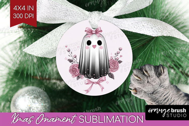 Floral Ghost Cute Ornament PNG Pink Halloween PNG