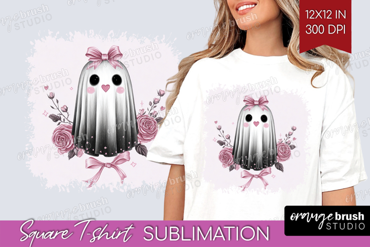 Floral Ghost Cute Square Tshirt Background Pink Halloween